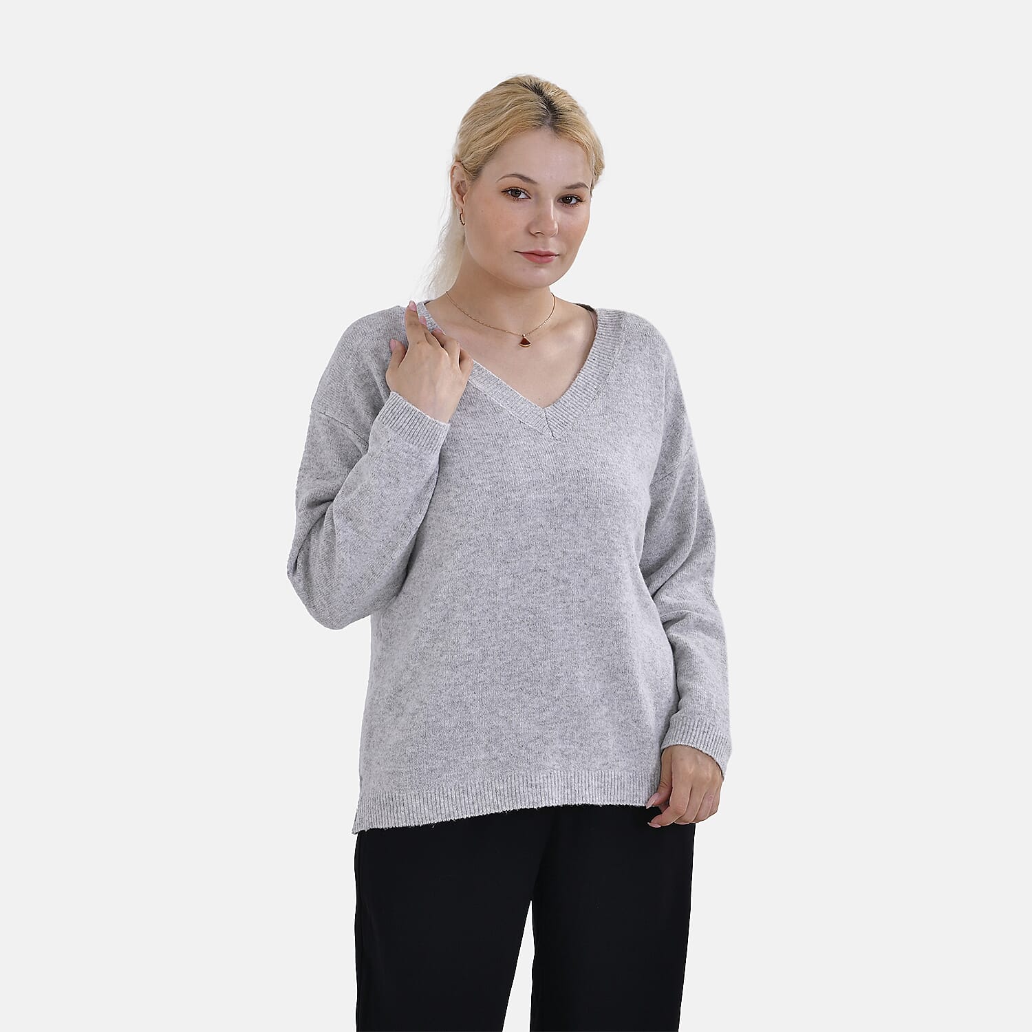 La Marey V-Neck Super Soft Jumper (Size M - 12  to 14) - Grey