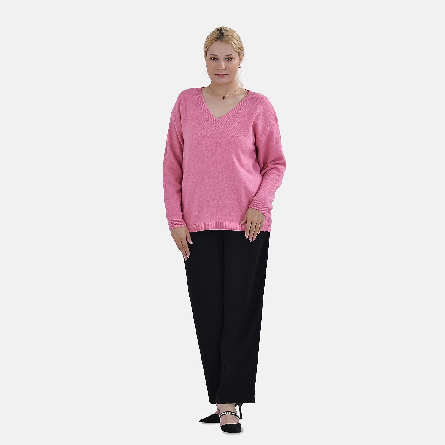 La Marey V-Neck Super Soft Jumper (Size M - 12  to 14) - Pink