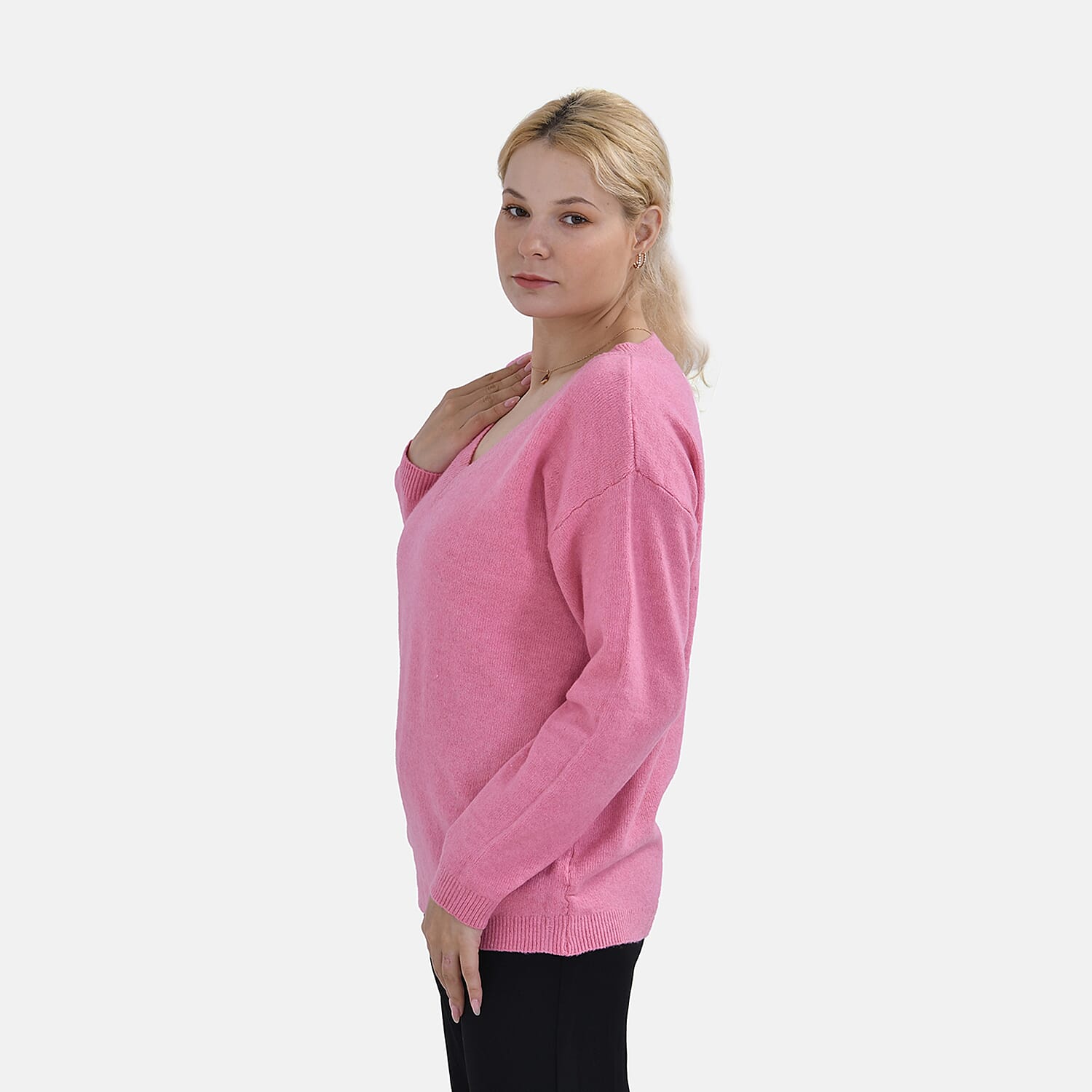 La Marey V-Neck Super Soft Jumper (Size L - 16  to 18) - Pink