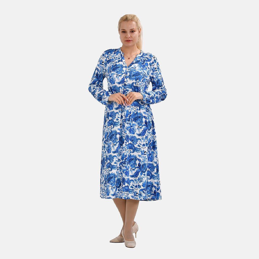 La Marey Jersey Tie Waist Floral Printed Maxi Dress (Size M) - Blue