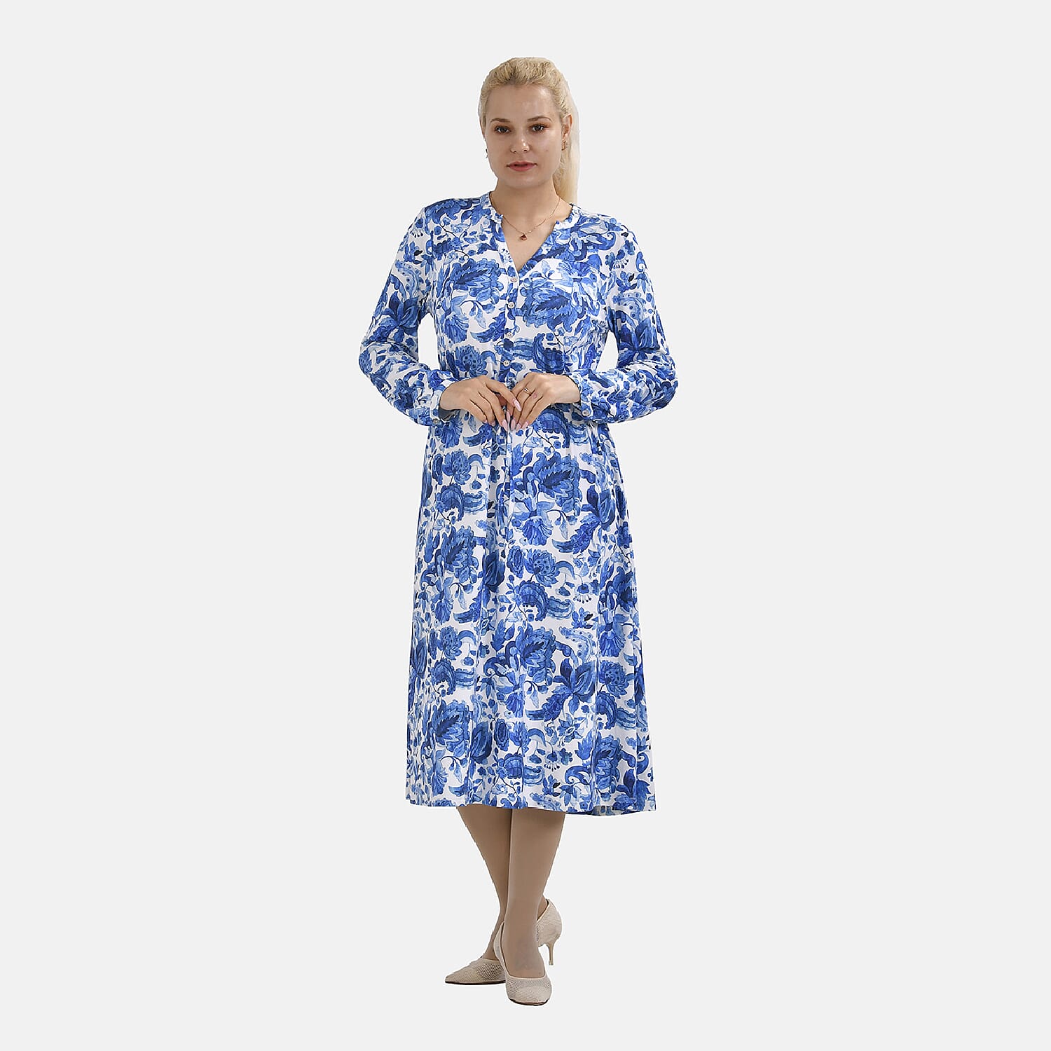La Marey Jersey Tie Waist Floral Printed Maxi Dress (Size M) - Blue