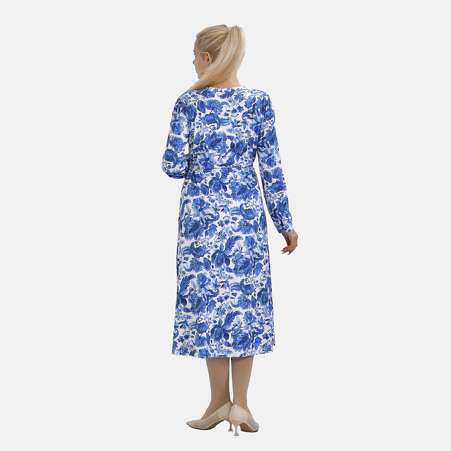 La Marey Jersey Tie Waist Floral Printed Maxi Dress (Size M) - Blue