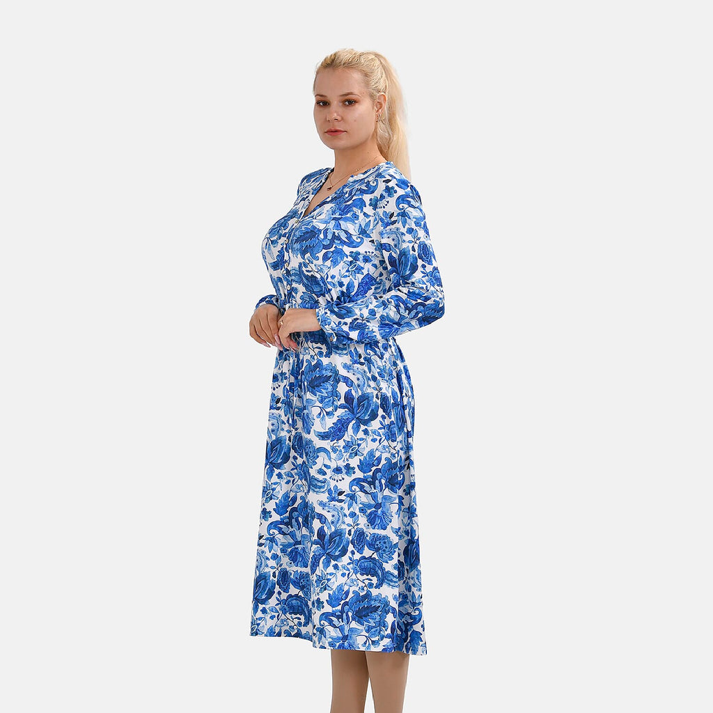 La Marey Jersey Tie Waist Floral Printed Maxi Dress (Size M) - Blue