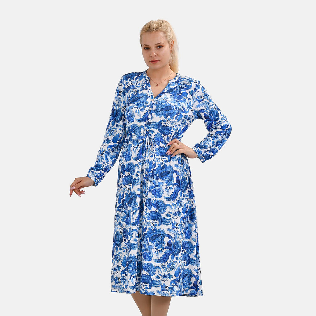 La Marey Jersey Tie Waist Floral Printed Maxi Dress (Size M) - Blue