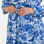 La Marey Jersey Tie Waist Floral Printed Maxi Dress (Size M) - Blue