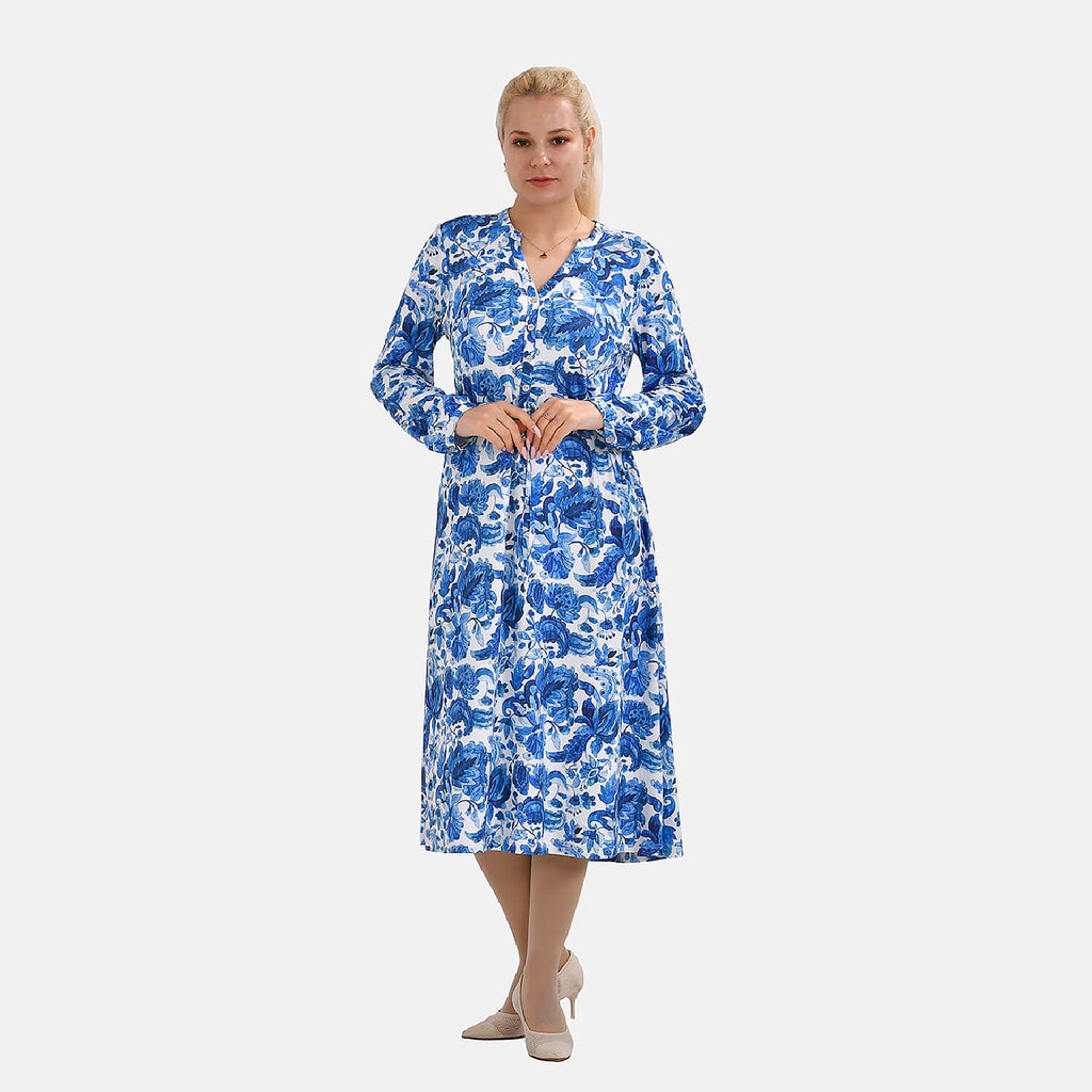 La Marey Jersey Tie Waist Floral Printed Maxi Dress (Size XXL) - Blue