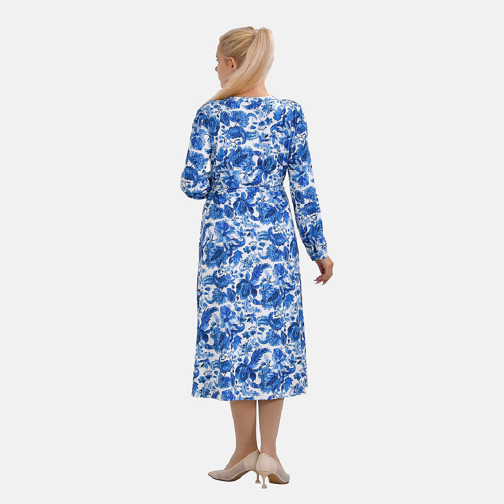 La Marey Jersey Tie Waist Floral Printed Maxi Dress (Size XXL) - Blue