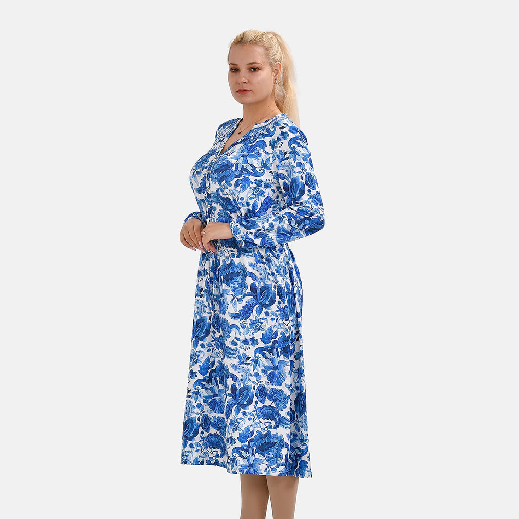 La Marey Jersey Tie Waist Floral Printed Maxi Dress (Size XXL) - Blue