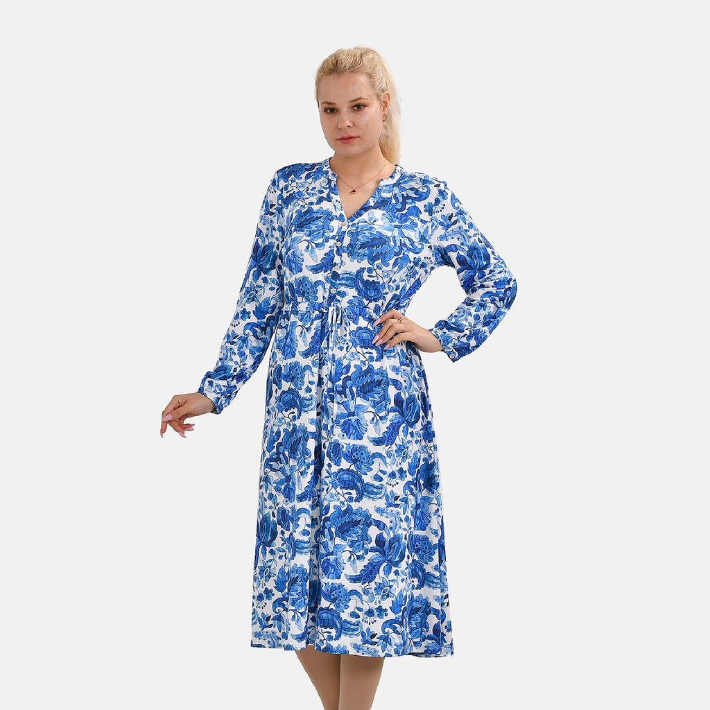 La Marey Jersey Tie Waist Floral Printed Maxi Dress (Size XXL) - Blue