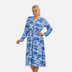 La Marey Jersey Tie Waist Floral Printed Maxi Dress (Size XXL) - Blue