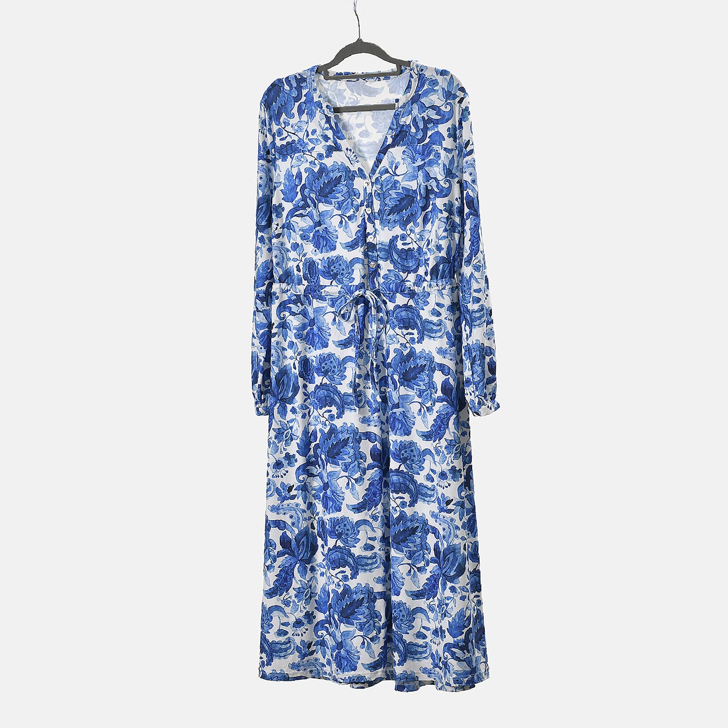 La Marey Jersey Tie Waist Floral Printed Maxi Dress (Size XXL) - Blue