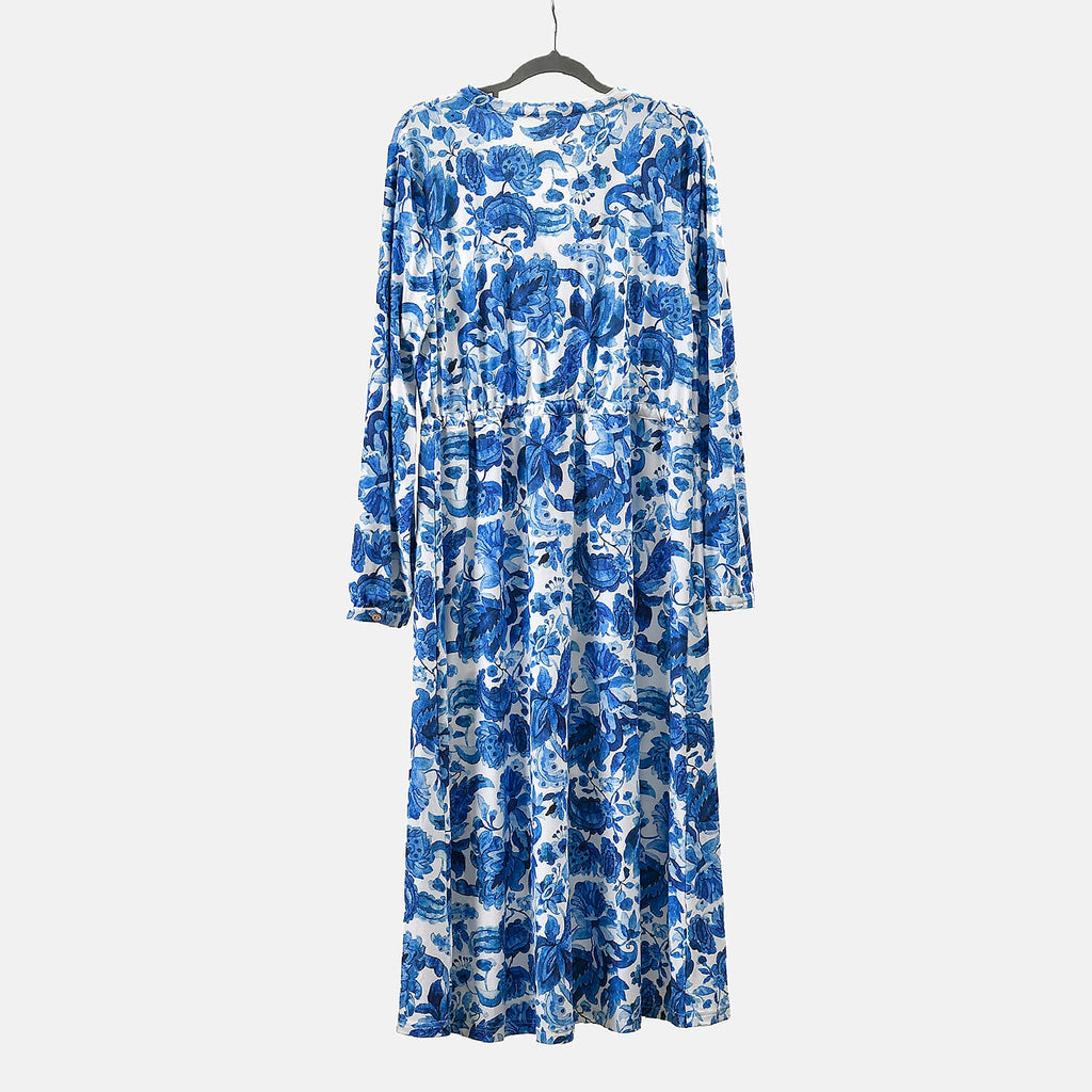 La Marey Jersey Tie Waist Floral Printed Maxi Dress (Size XXL) - Blue