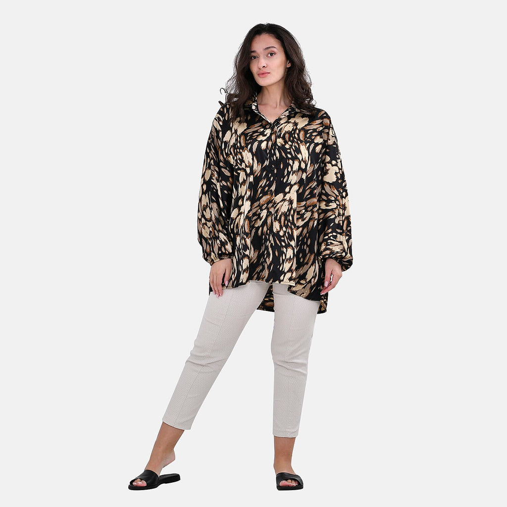 La Marey Leopard Pattern Button Down Top (Size S-M) - Gold with Black