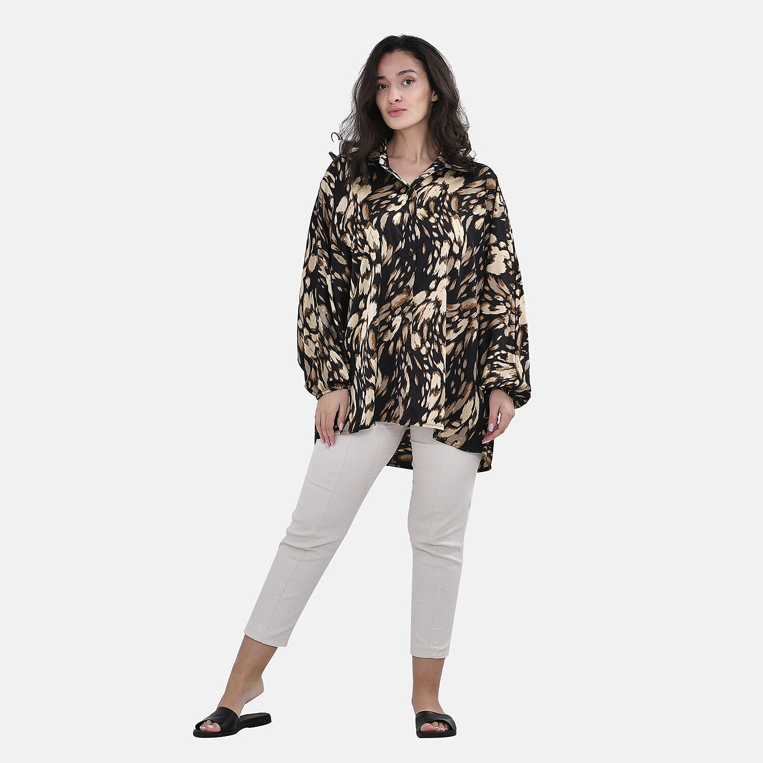 La Marey Leopard Pattern Button Down Top (Size S-M) - Gold with Black