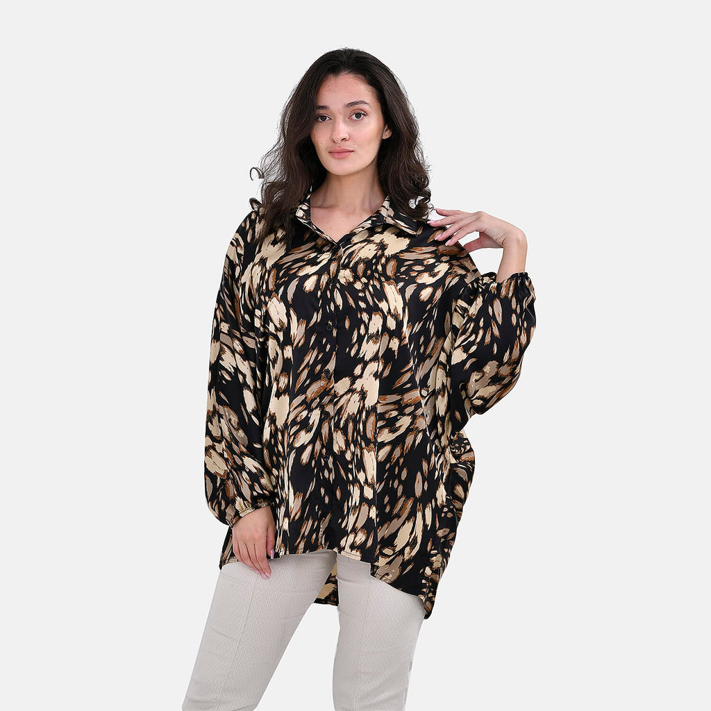 La Marey Leopard Pattern Button Down Top (Size S-M) - Gold with Black