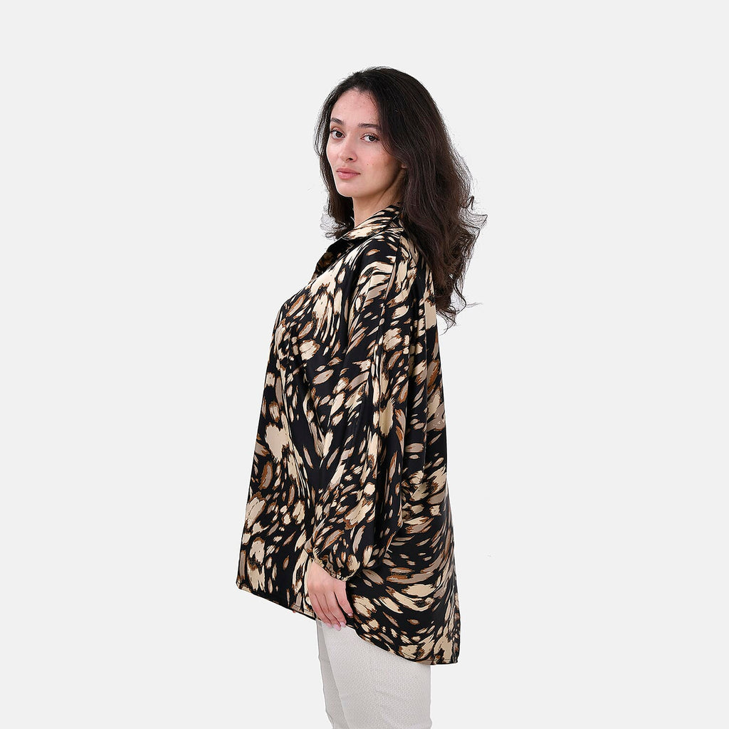 La Marey Leopard Pattern Button Down Top (Size S-M) - Gold with Black
