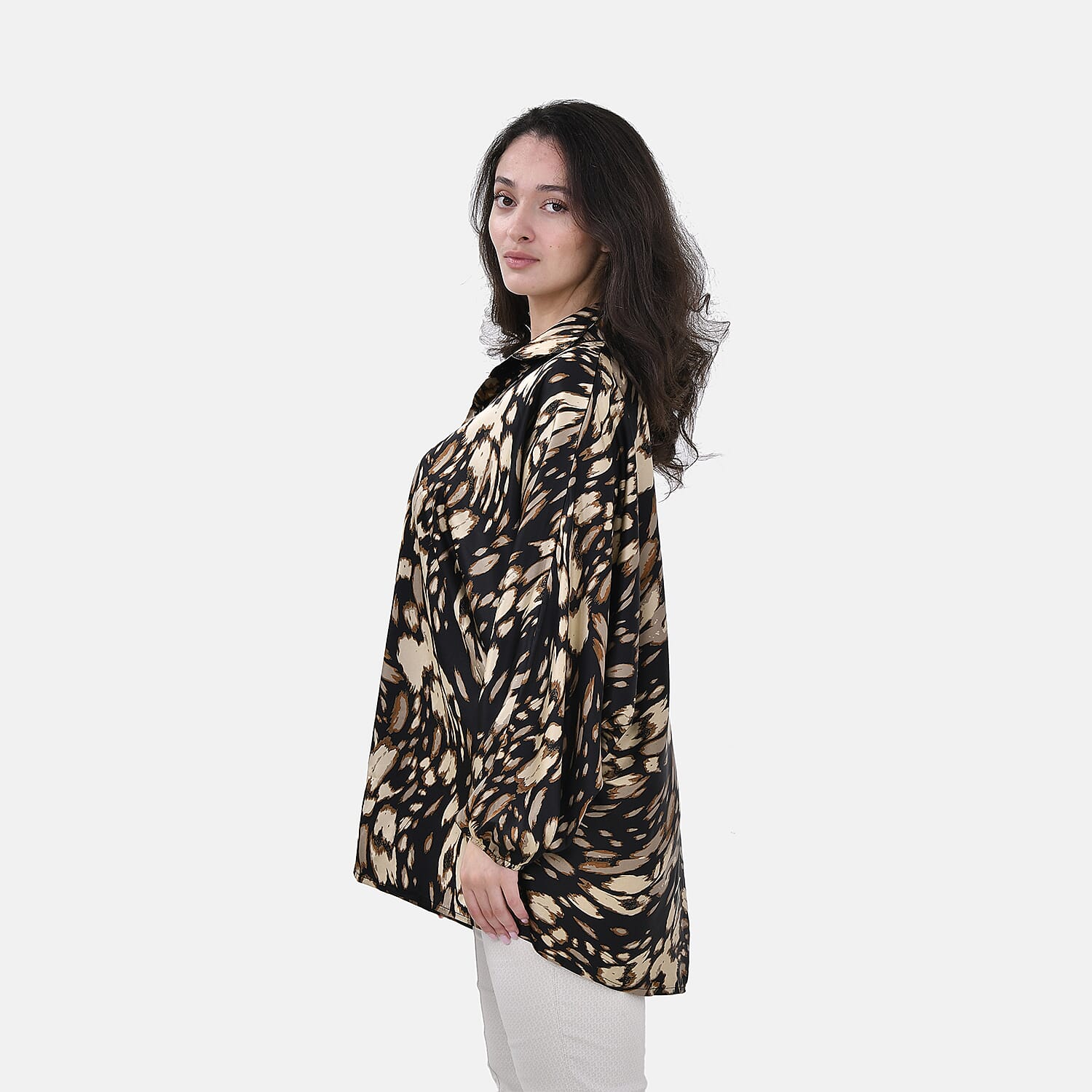 La Marey Leopard Pattern Button Down Top (Size S-M) - Gold with Black