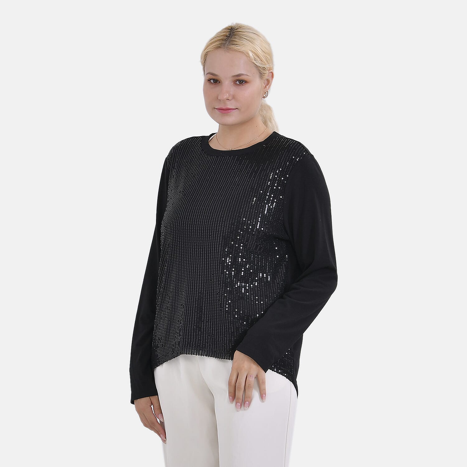 La Marey Sequin Top (Size L) - Black