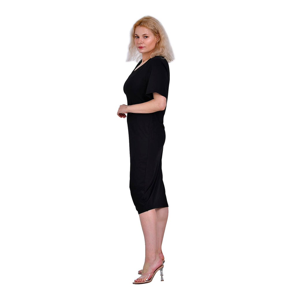 La Marey Jersey V-Neck One Piece Dress (Size XXL) - Black