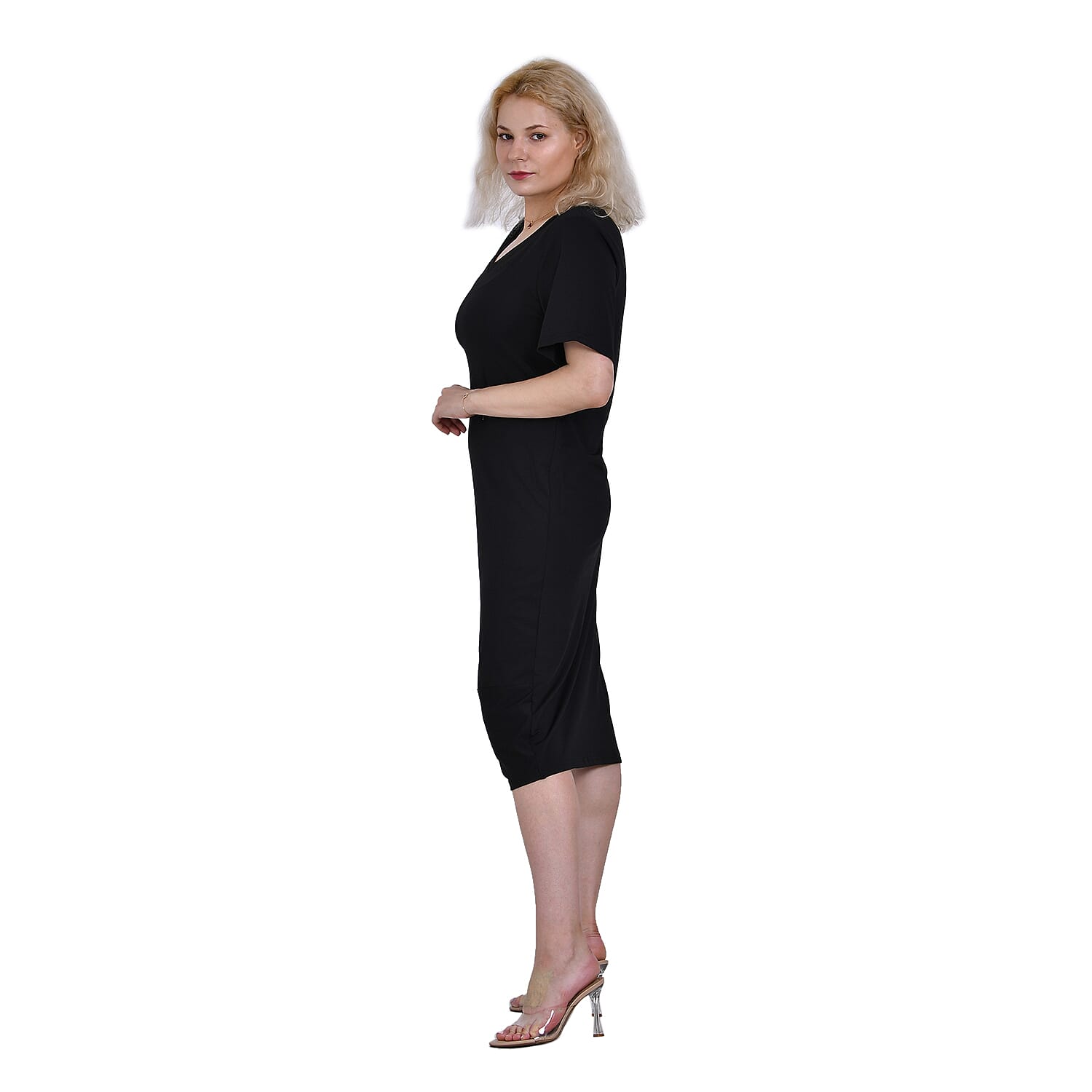 La Marey Jersey V-Neck One Piece Dress (Size XXL) - Black