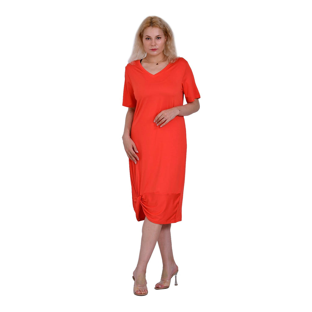 La Marey Jersey V-Neck One Piece Dress (Size XXL) - Red