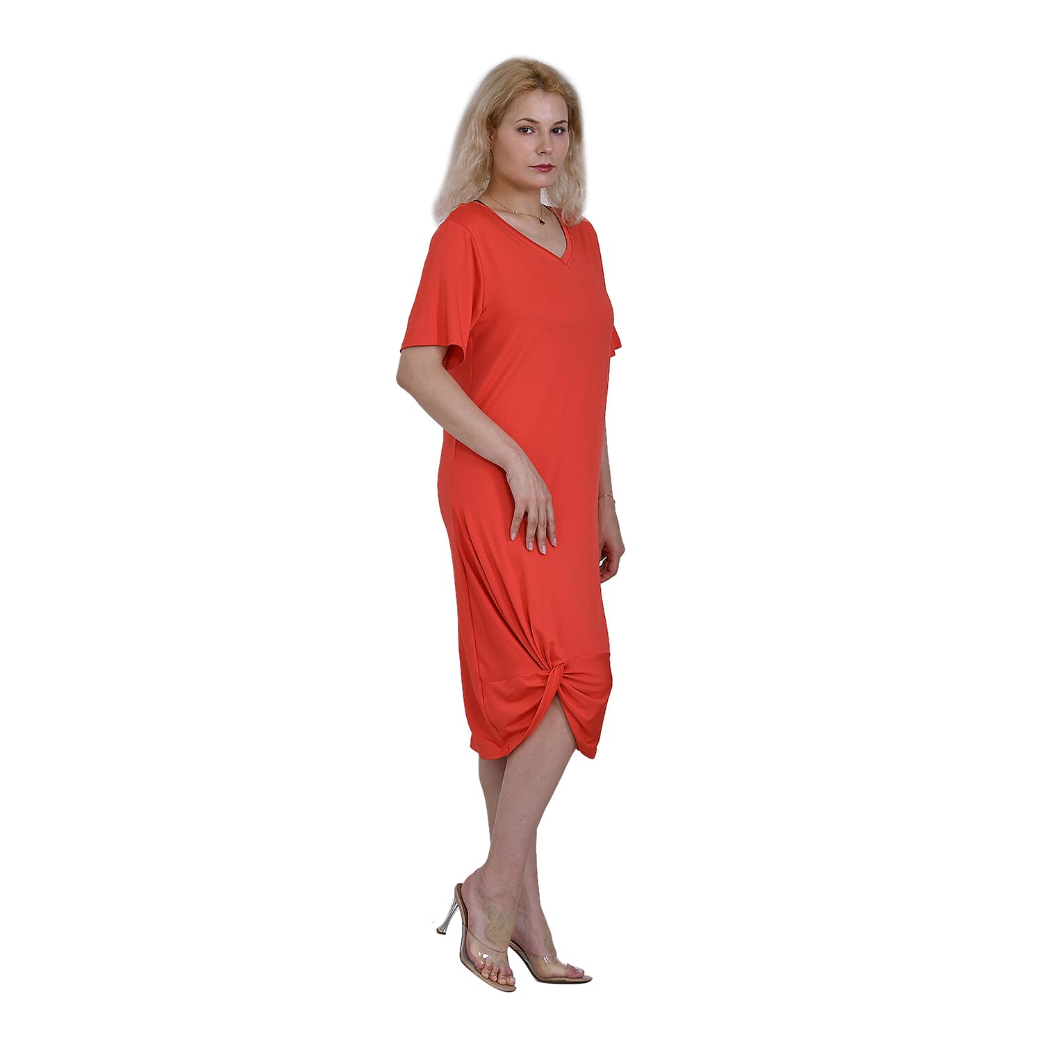 La Marey Jersey V-Neck One Piece Dress (Size XXL) - Red