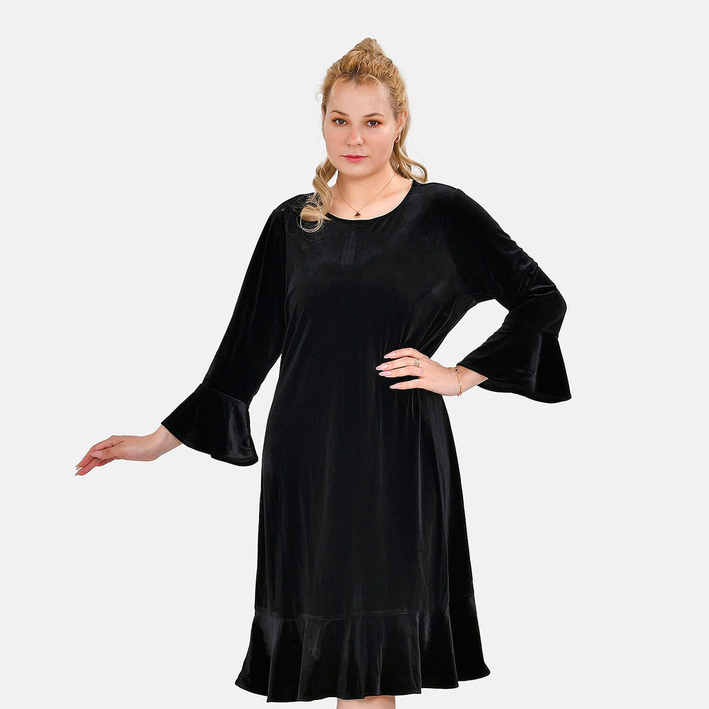 Tamsy Luxurious Velvet Midi Dress Color Size XXL - Black