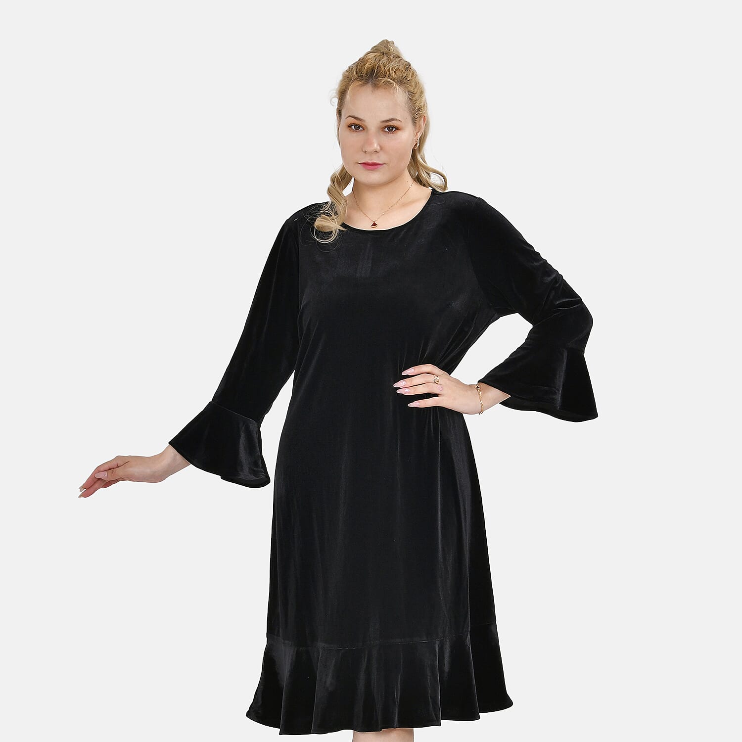 Tamsy Luxurious Velvet Midi Dress Color Size XXL - Black