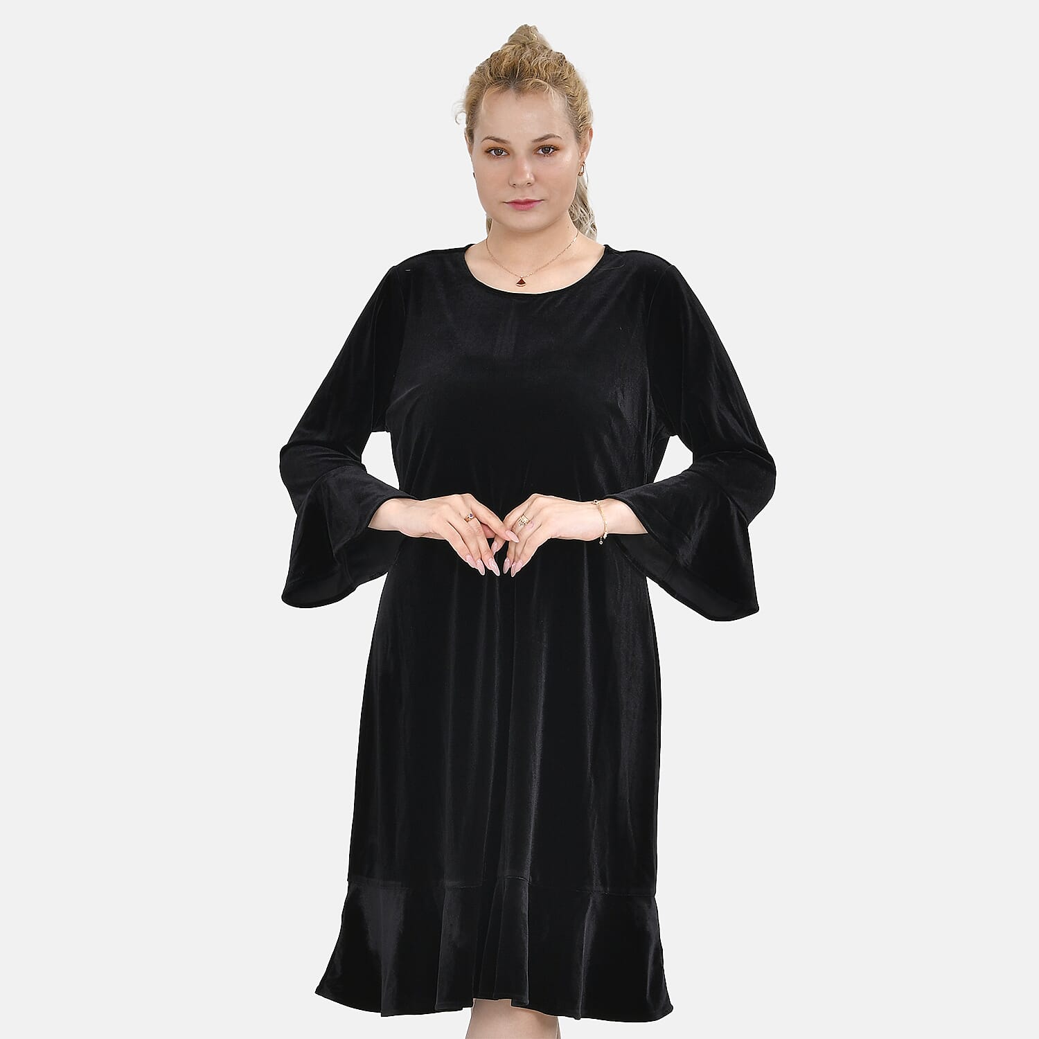 Tamsy Luxurious Velvet Midi Dress Color Size XXL - Black