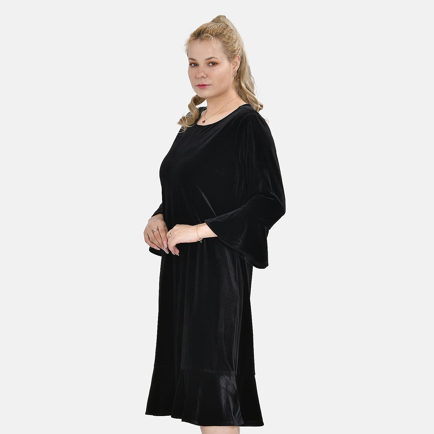 Tamsy Luxurious Velvet Midi Dress Color Size XXL - Black