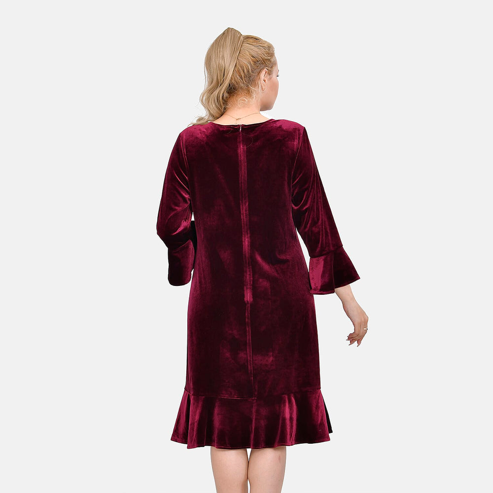 Tamsy Luxurious Velvet Midi Dress Color SizeXXL- Burgundy