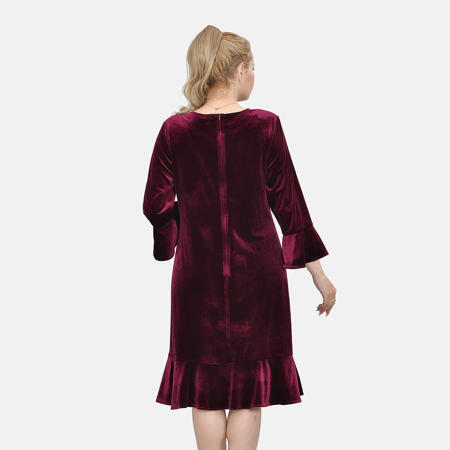 Tamsy Luxurious Velvet Midi Dress Color SizeXXL- Burgundy