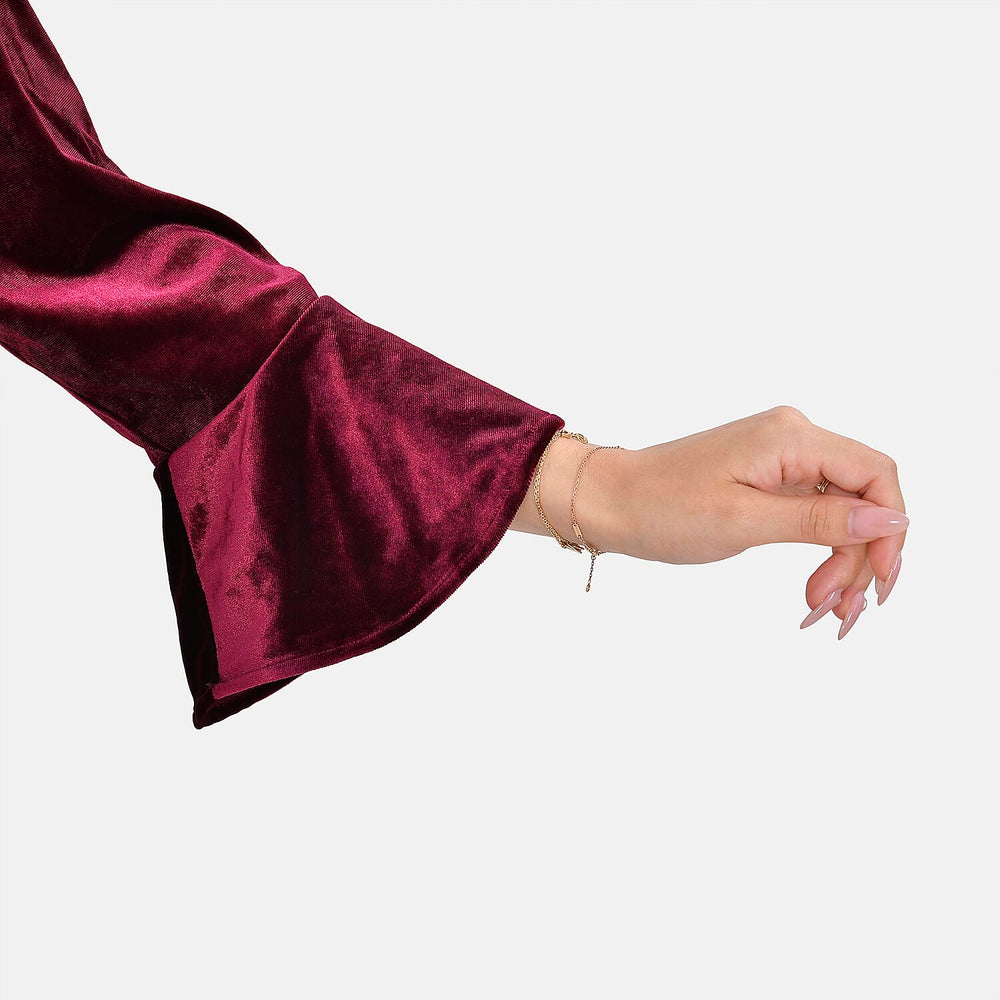 Tamsy Luxurious Velvet Midi Dress Color SizeXXL- Burgundy