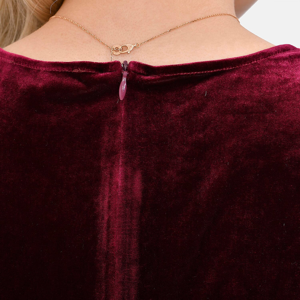 Tamsy Luxurious Velvet Midi Dress Color SizeXXL- Burgundy