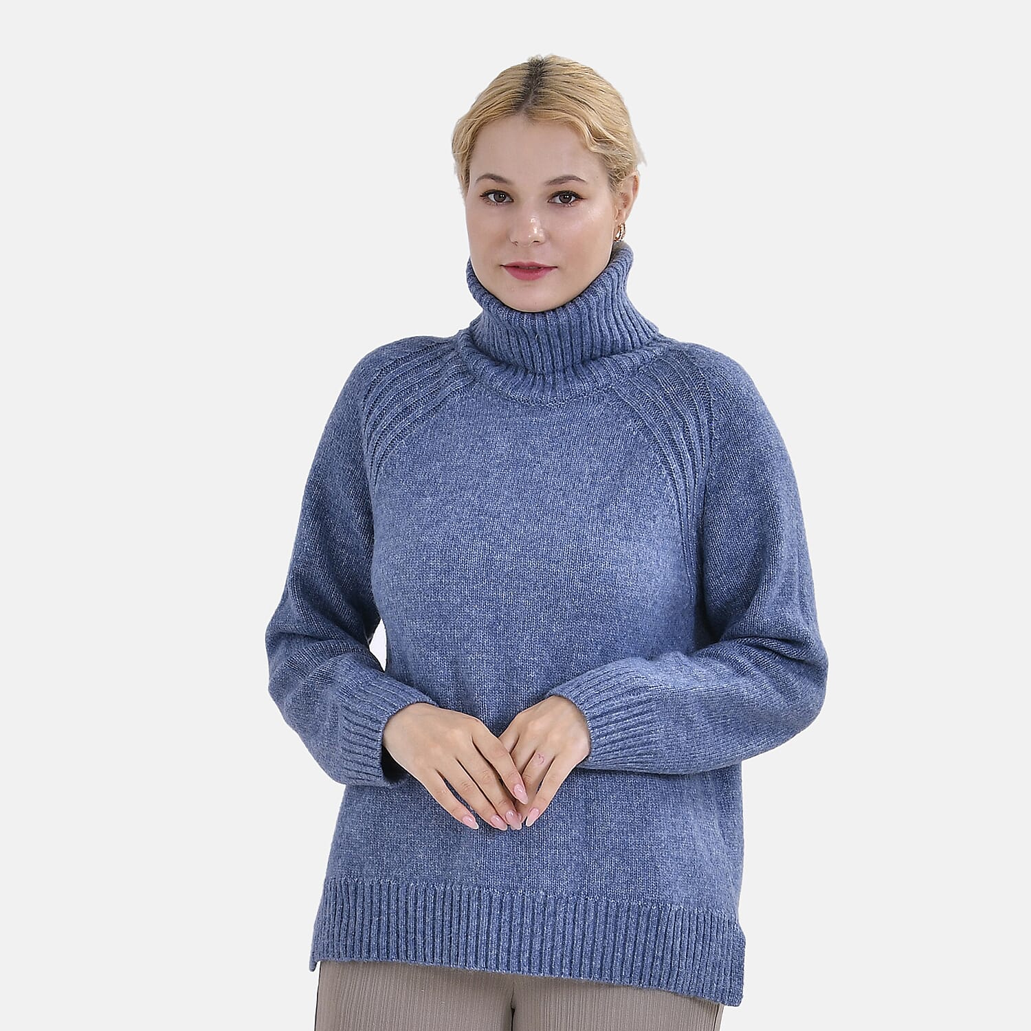 La Marey Roll Neck Solid Jumper (Size XXL) - Blue