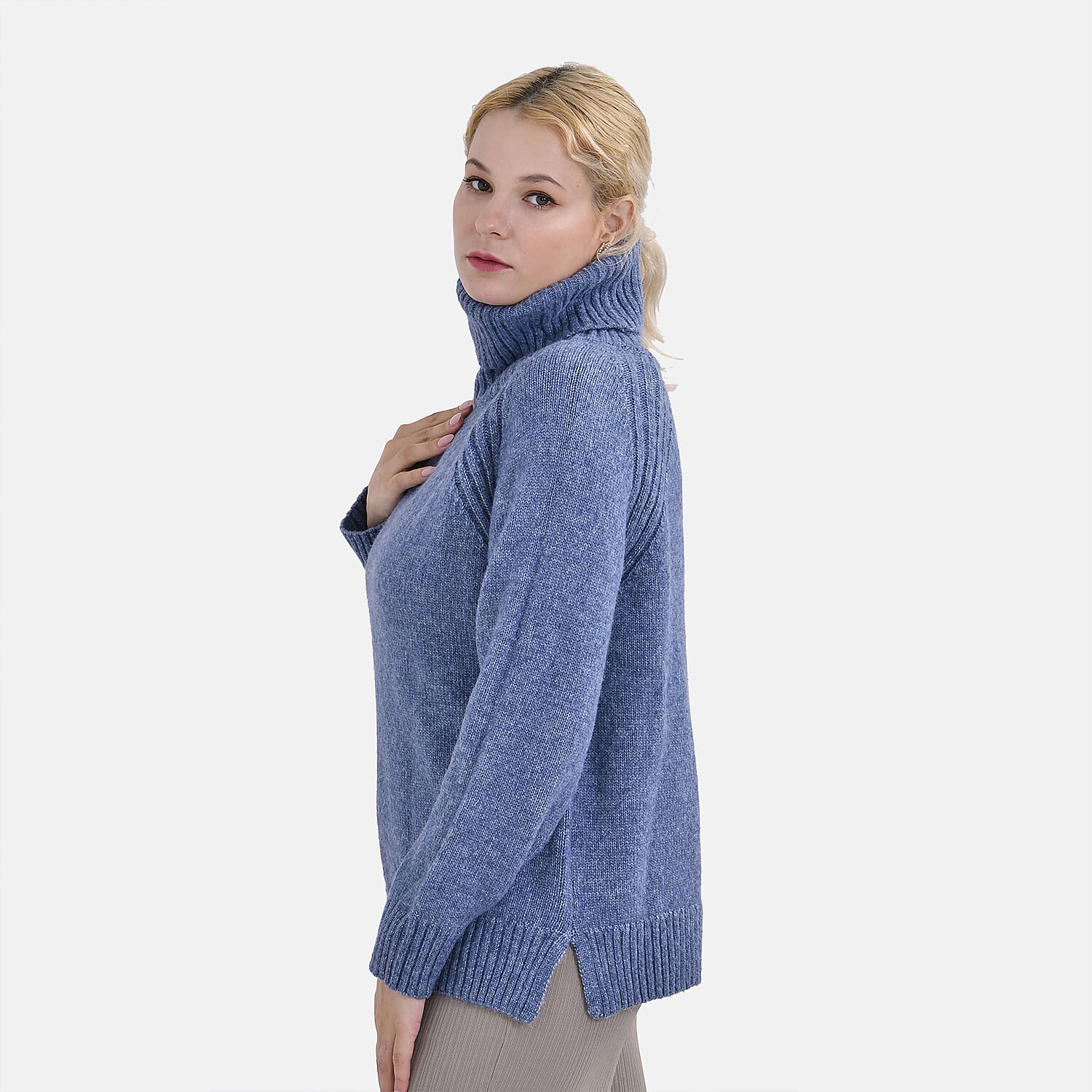 La Marey Roll Neck Solid Jumper (Size XXL) - Blue