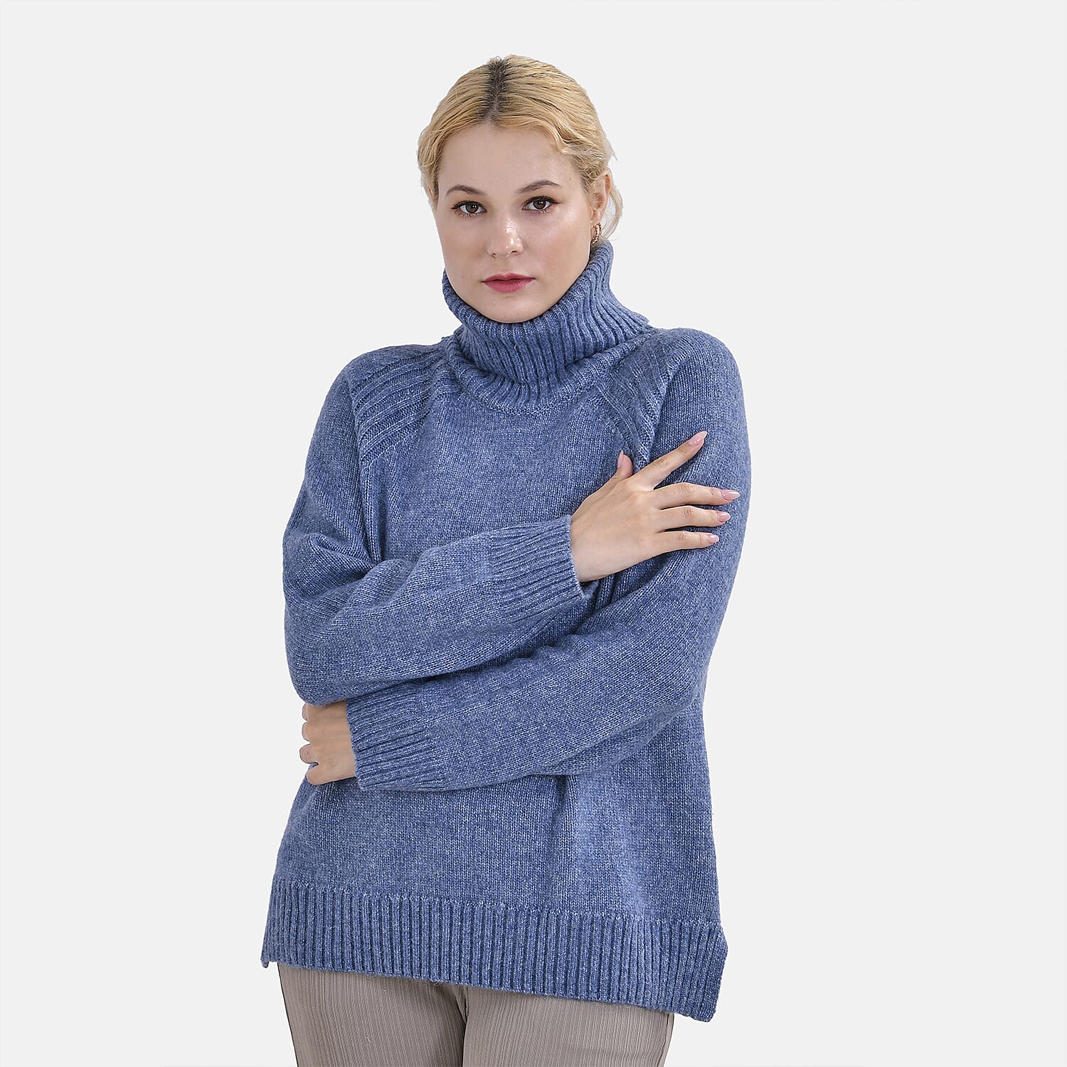 La Marey Roll Neck Solid Jumper (Size XXL) - Blue