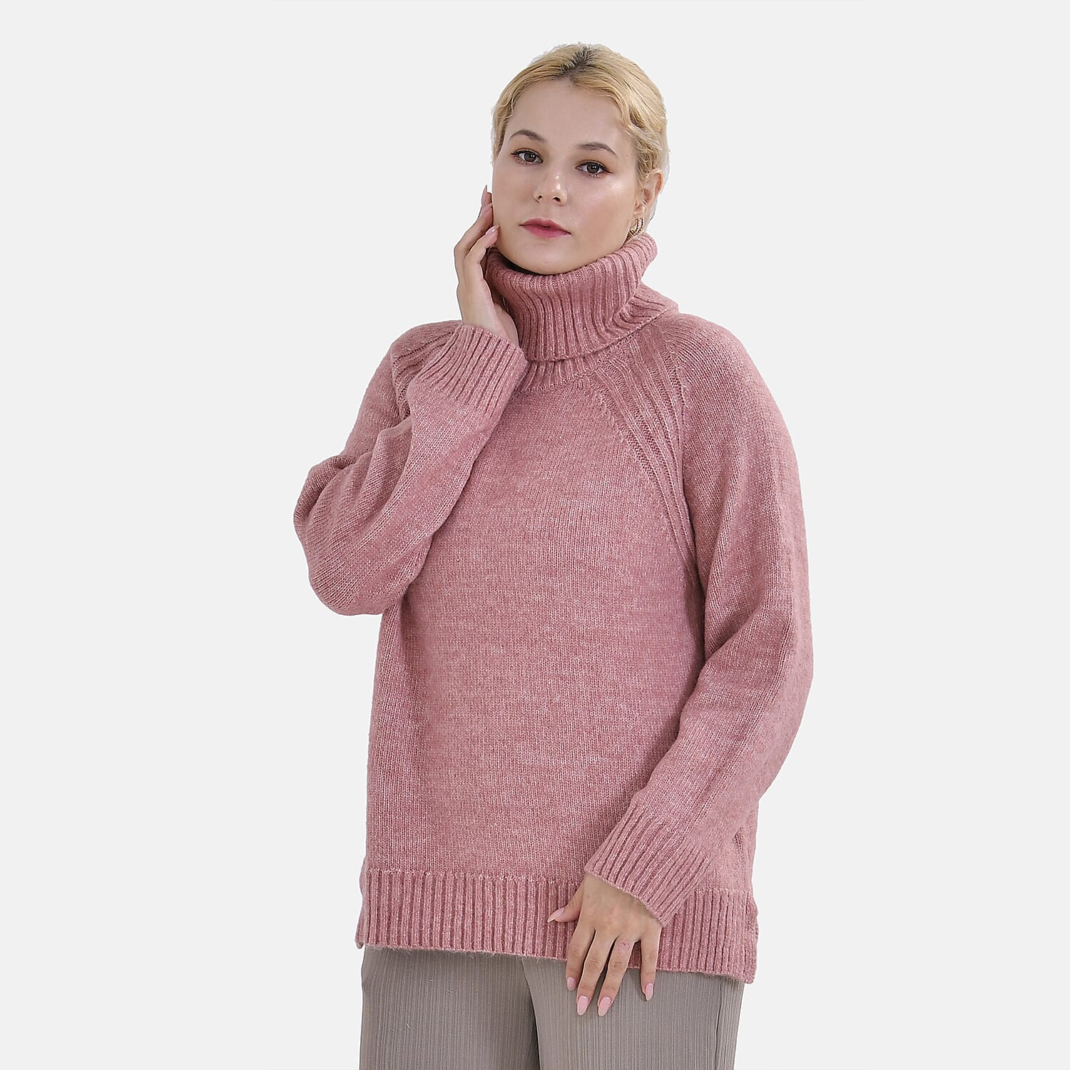 La Marey Roll Neck Solid Jumper (Size XXL) - Dusty Pink Color