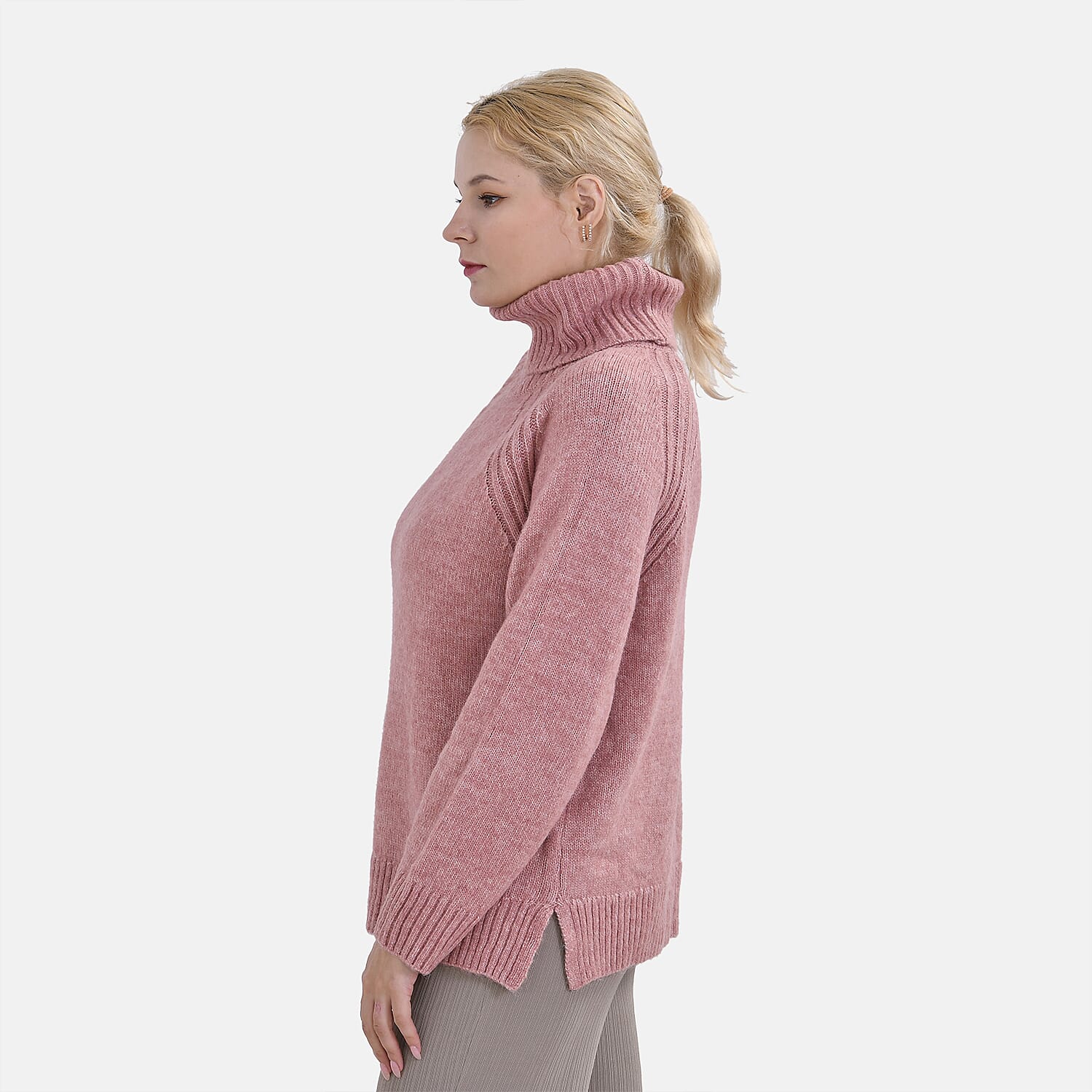 La Marey Roll Neck Solid Jumper (Size XXL) - Dusty Pink Color