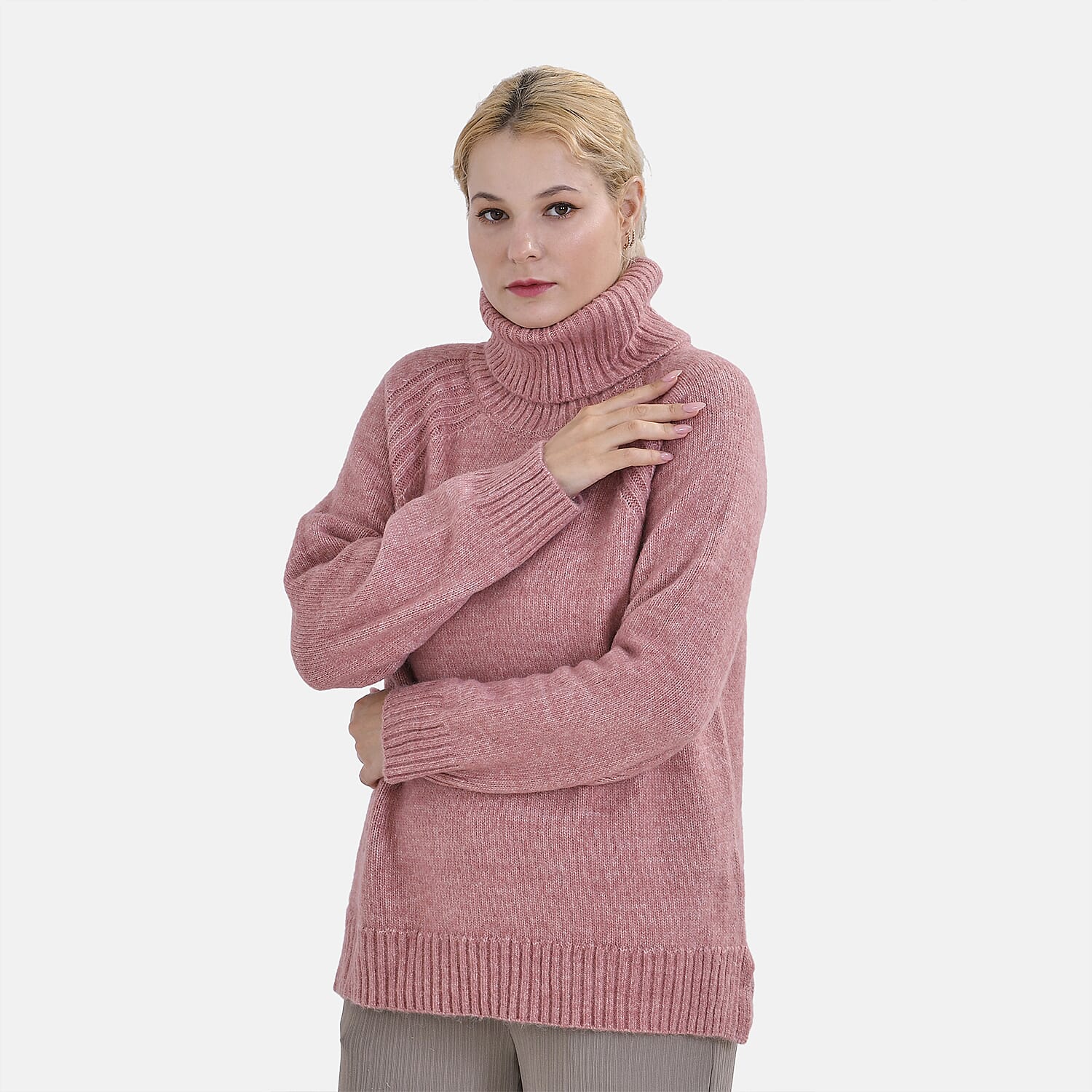 La Marey Roll Neck Solid Jumper (Size XXL) - Dusty Pink Color
