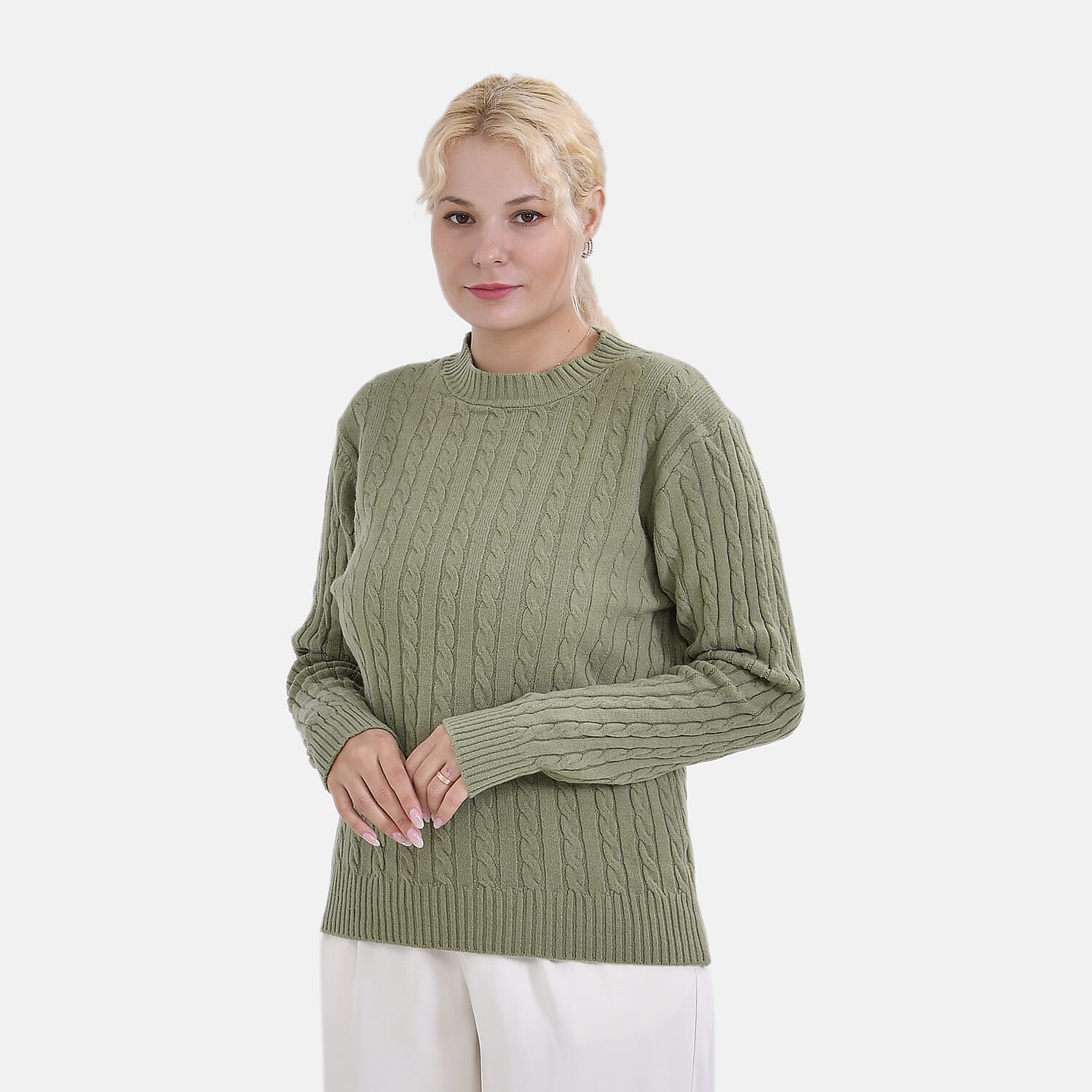 La Marey Cotton Blend Round Neck Jumper (Size L-XL) - Green