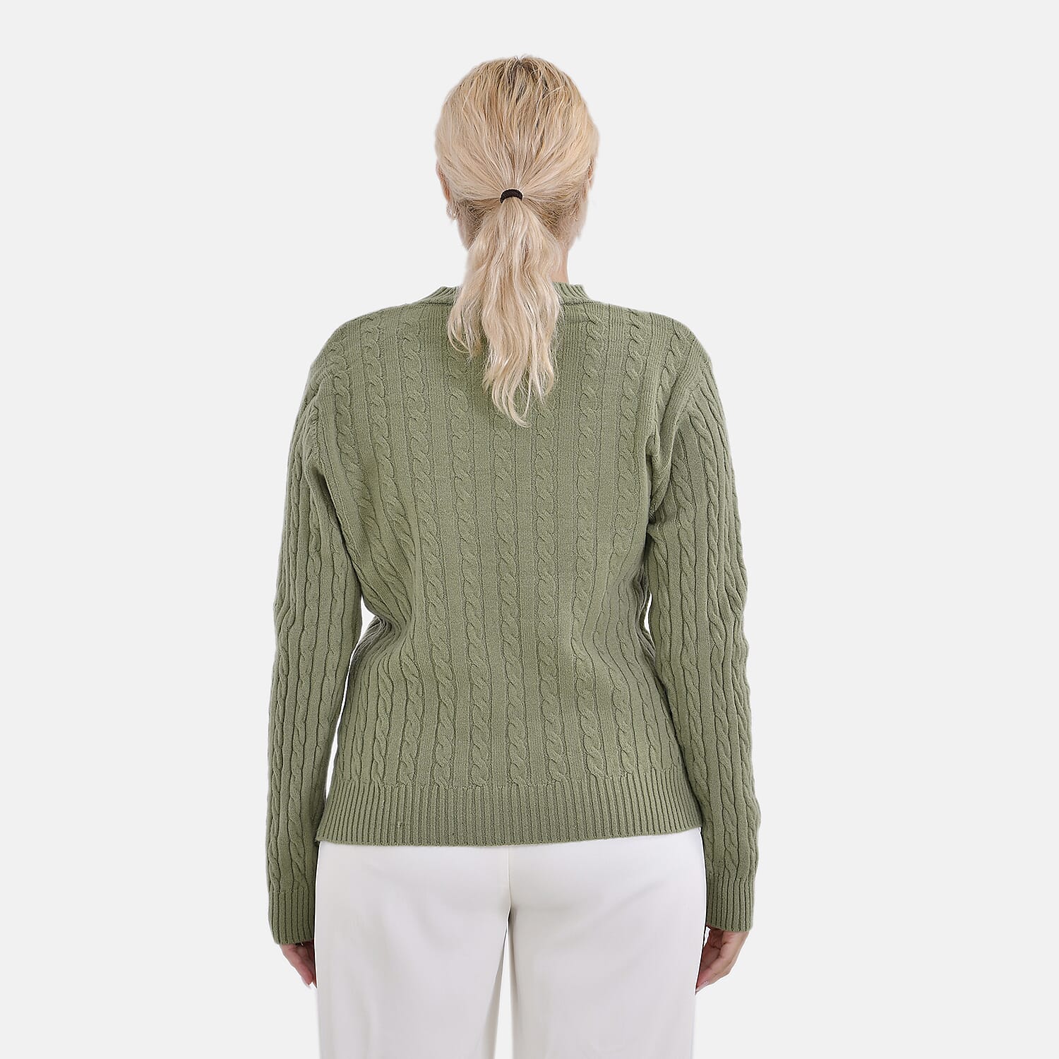 La Marey Cotton Blend Round Neck Jumper (Size L-XL) - Green