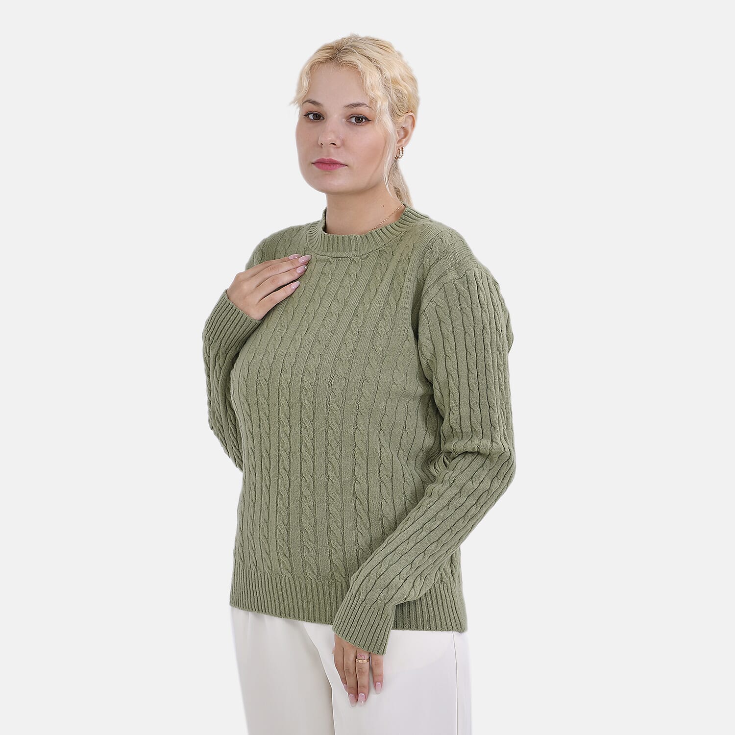 La Marey Cotton Blend Round Neck Jumper (Size L-XL) - Green