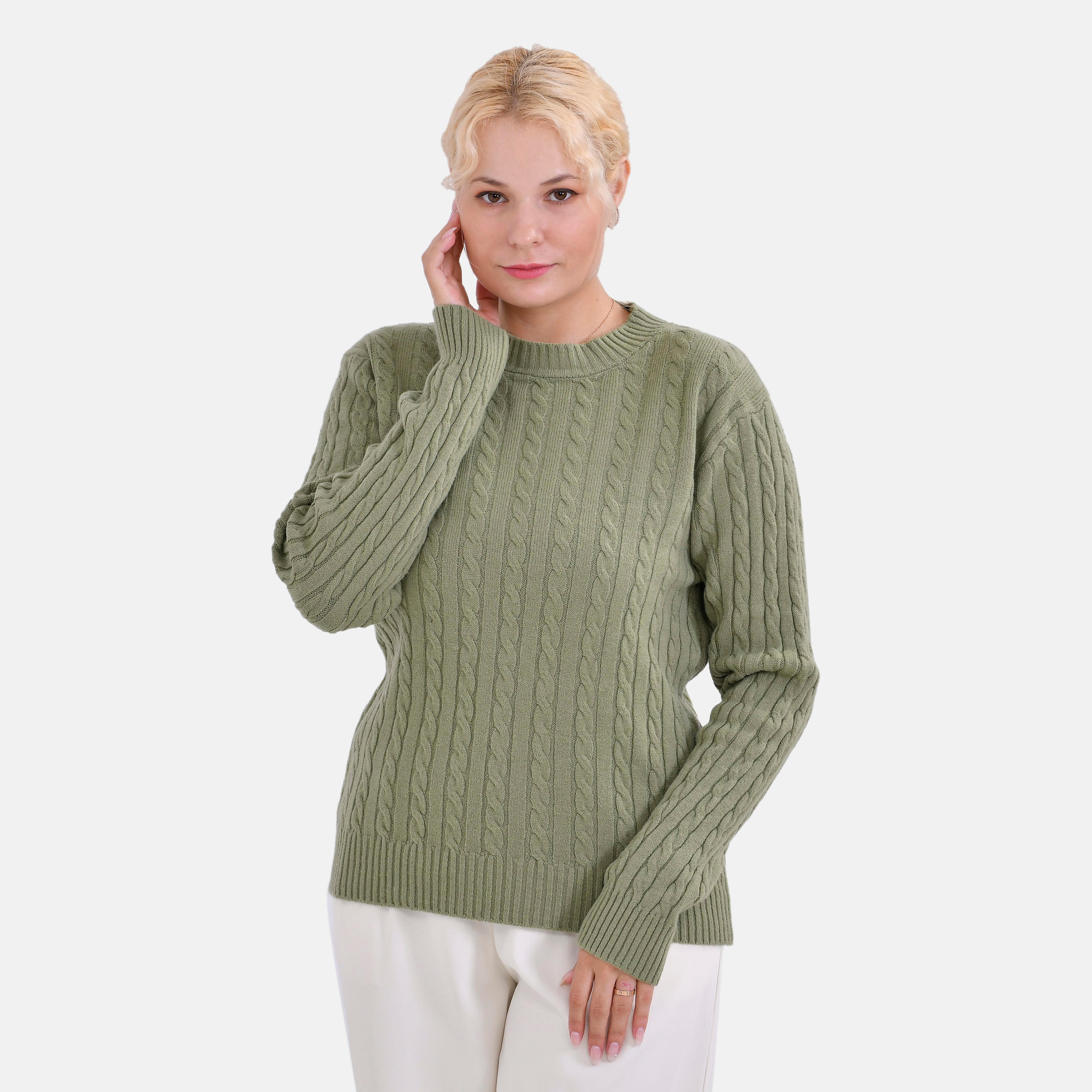 La Marey Cotton Blend Round Neck Jumper (Size L-XL) - Green