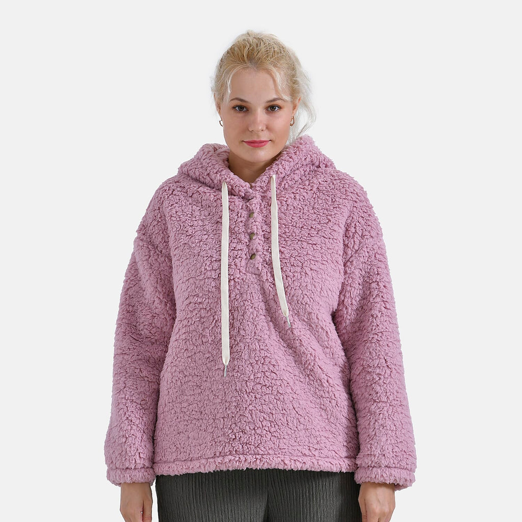 La Marey Plush Hoodie with Buttons (Size S) - Pink