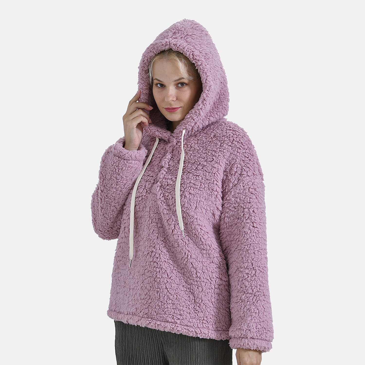 La Marey Plush Hoodie with Buttons (Size S) - Pink