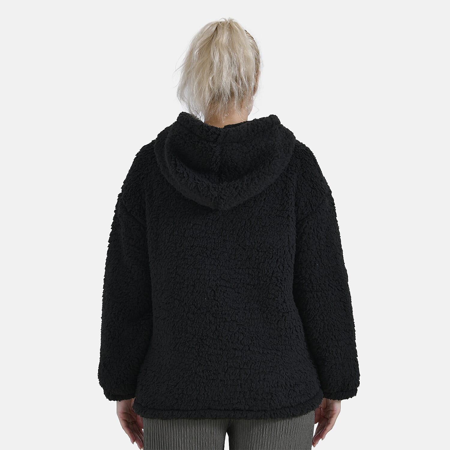 La Marey Plush Hoodie with Buttons (Size XL) - Black