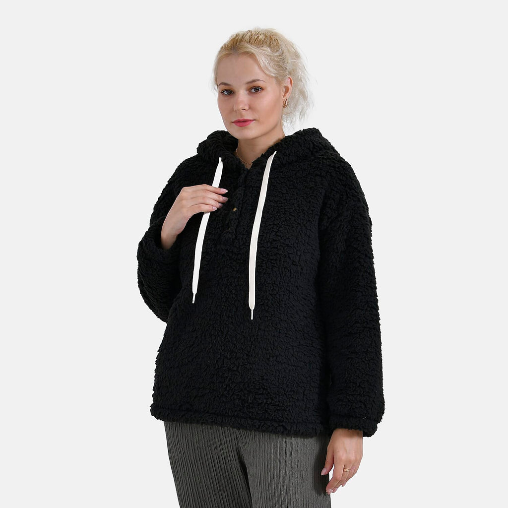 La Marey Plush Hoodie with Buttons (Size XL) - Black