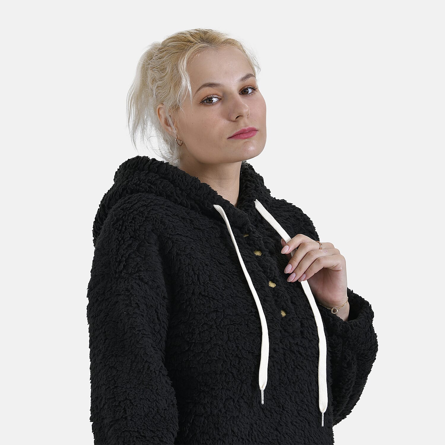 La Marey Plush Hoodie with Buttons (Size XL) - Black