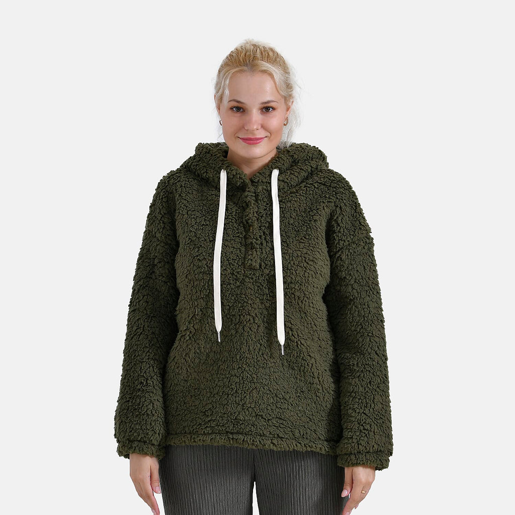La Marey Plush Hoodie with Buttons (Size XL) - Green